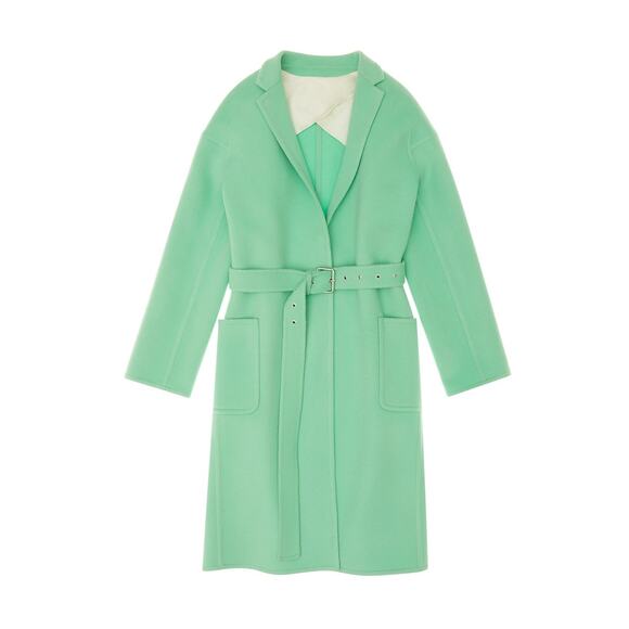 HELMUT LANG Single Breasted Belted Long Pea Coat Wool Cashmere XS Mint Green - Picture 2 of 10